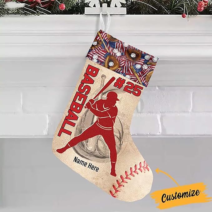 LOVELYPOD Christmas Stockings Personalized with Name, 19" Christmas Stocking Baseball Kids Christmas Stocking 2023, Xmas Stocking Holiday Christmas Decoration Gifts for Family Kids