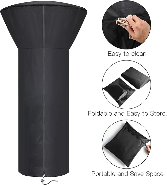 Patio Tabletop Heater Covers with Zipper and Storage Bag,Waterproof,Dustproof,Wind-Resistant,Sunlight-Resistant,Snow-Resistant,Black,38'' Height x 24 Dome x 14.5 Base