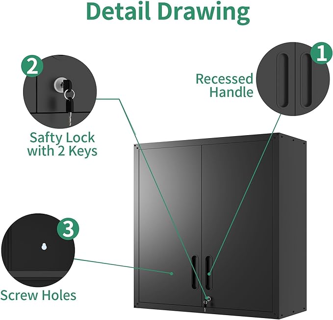 Metal Tool Cabinet,Garage Storage Cabinet System,Wall Cabinet & Locking Rolling Tool Cabinet with Doors and Adjustable Shelves,Steel Tool Cabinets for Home (5 Pcs-StyleB, Black)