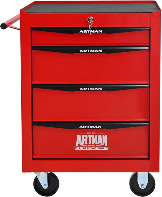 RYH 4 Drawers Rolling Tool Chest - Heavy Duty Mobile Tool Cart with Locking Wheels & Ball Bearing Drawers, 30.5 H x 20.9 W x 13 D Garage Tool Storage Cabinet (Red, 4 Drawers)