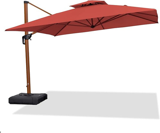 PURPLE LEAF 11ft Patio Umbrella Outdoor Square Umbrella Large Cantilever Umbrellas Windproof Offset Umbrellas Heavy Duty Sun Umbrella for Garden Deck Pool Patio, Brick Red