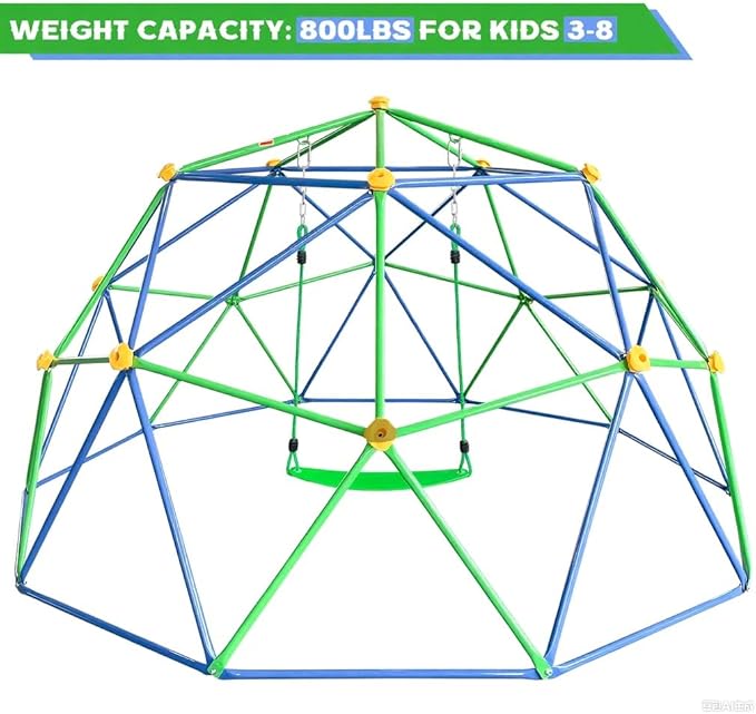 10FT Kids Climbing Dome - 800LB Capacity, UV & Rust Resistant, Geo Jungle Gym for Kids 3 to 8 Backyard, Much Easier Assembly, Blue+Green