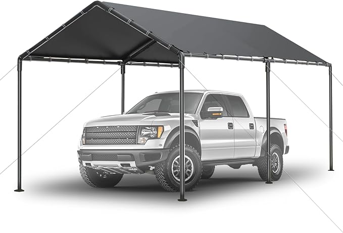 Outdoor Carport 10x20ft Heavy Duty Car Tent, Portable Garage Canopy Storage Shed, All-Season Tarp Tent for Car, Party (GY)