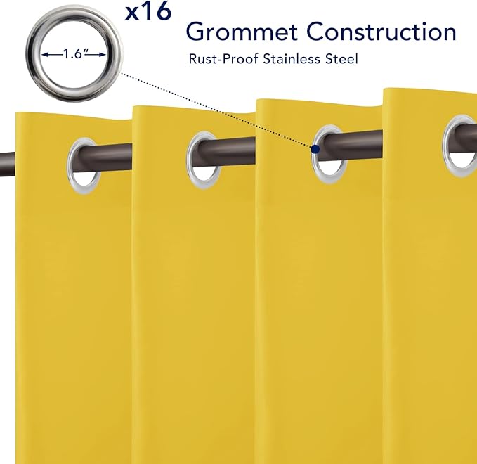 PureFit Outdoor Curtains for Patio Waterproof Weatherproof, UV Resistant Outside Curtains for Gazebo, Front Porch, Pergola, Sun Blocking Privacy Curtain, 120W x 108L inch, 1 Panel, Yellow