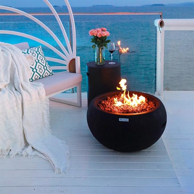 York Fire Table Outdoor Fire Pit 27 x 27 Cast Concrete Firepit Includes Lava Rocks 45,000 BTUs Outdoor Fireplace for Patio Furniture Set, Deck, Porch, Outdoor Heater - Natural Gas