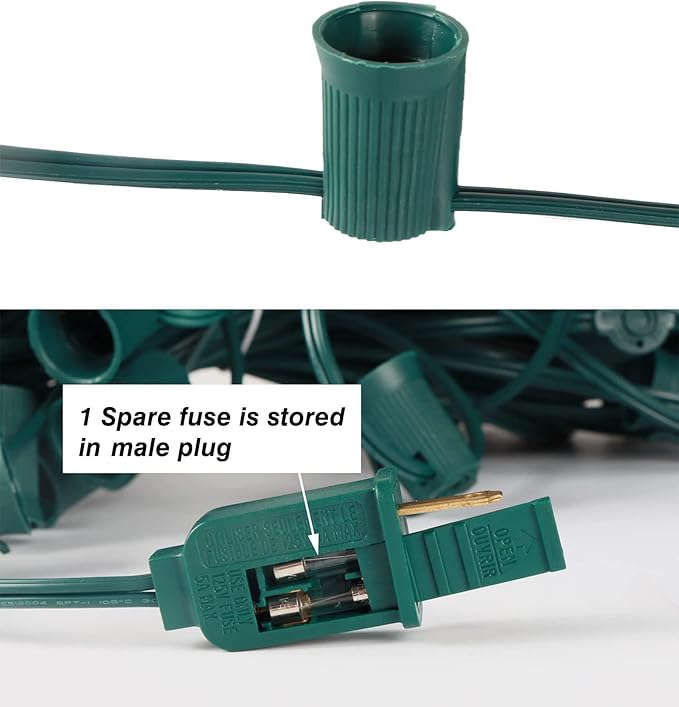50FT C9 Light String Christmas Stringer, E17 Light Sockets 12" Spacing, C9 Stringer Set Green Outdoor String Lights Strand for Wedding Patio Event Lighting Decor, Green Wire