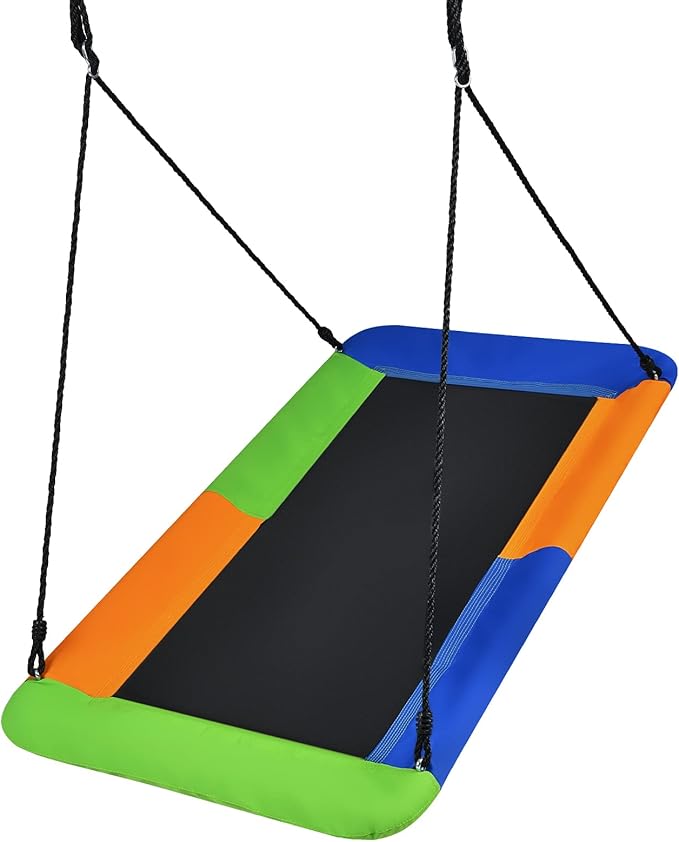 Costzon 700lb Giant 60'' Platform Tree Swing for Kids and Adults, Wear- Resistant Indoor/Outdoor Rectangle Swing with Durable Steel Frame and 2 Hanging Straps for Porch, Backyard (Multicolor)