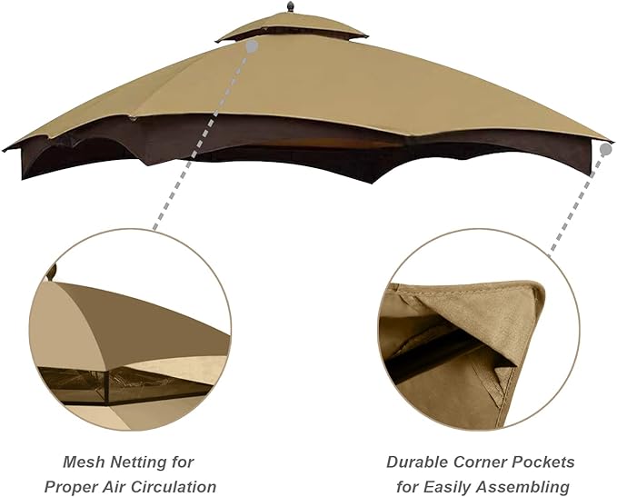 ABCCANOPY Gazebo Replacement Canopy Top for Lowe's Allen Roth #GF-12S004B-1, Beige