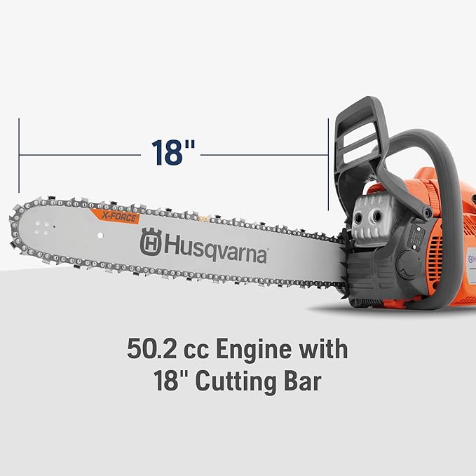 Husqvarna 445 Gas Chainsaw, 50-cc 2.8-HP, 2-Cycle X-Torq Engine, 18 Inch Chainsaw with Automatic Oiler, For Wood Cutting and Tree Trimming