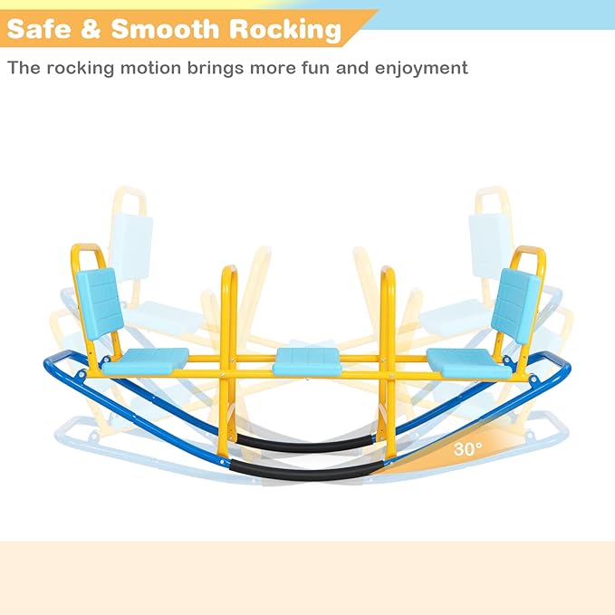 HONEY JOY Kids Seesaw Teeter Totter, 3-Person Heavy Duty Metal Playground Equipment for Backyard, Indoor Outdoor Rocking Fun for Toddlers Boys Girls Age 3-8, Teeter Totter for Kids Outdoor(Blue)