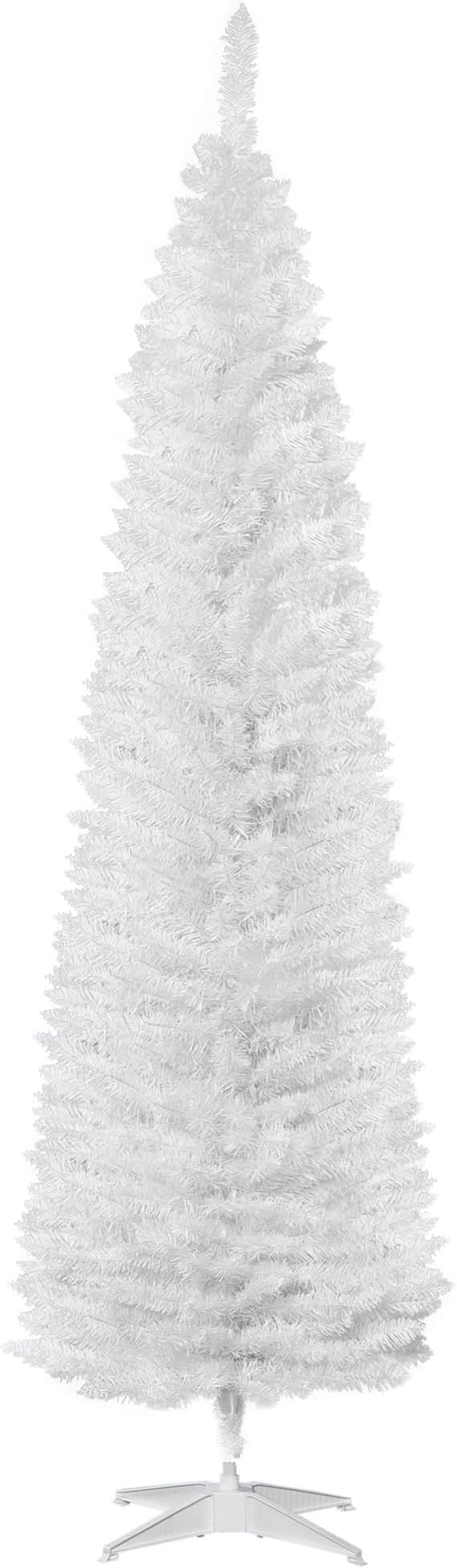 HOMCOM 7' Artificial Pencil Christmas Tree, Slim Xmas Tree with 499 Realistic Branch Tips and Plastic Stand, White
