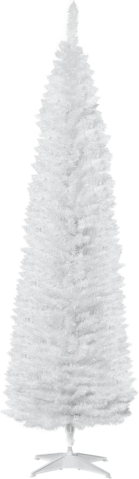 HOMCOM 7' Artificial Pencil Christmas Tree, Slim Xmas Tree with 499 Realistic Branch Tips and Plastic Stand, White