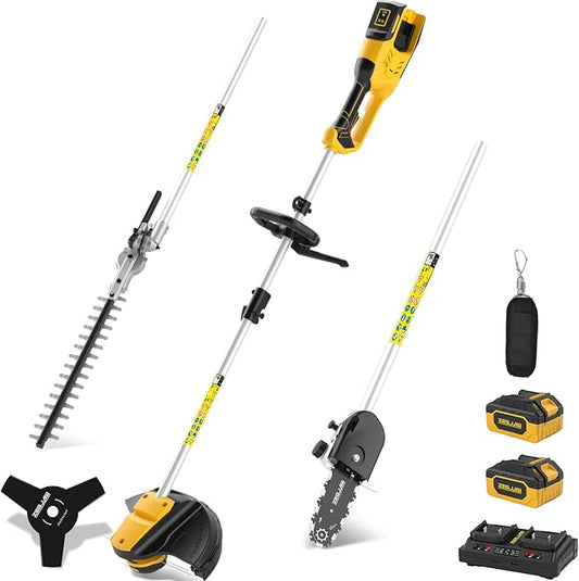 40V Weed Wacker Cordless, 8-Inch Pole Saw, Hedge Trimmer and Brush Cutter, 4-in-1 Multi Garden Tools with 2X20V 4.0Ah Batteries and Charger