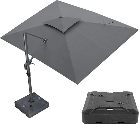 PURPLE LEAF 9' x 12' Cantilever Patio Umbrella Outdoor Umbrella with 280lbs Base Large Rectangular Windproof Offset Umbrella for Pool Deck Garden, Mist Grey