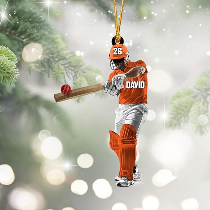 Personalized Cricket Ornament, Custom 2D Acrylic Design for Player or Team, Sports Ornament for Clubs, Fans, and Coaches, Christmas Tree Decoration Keepsake/2