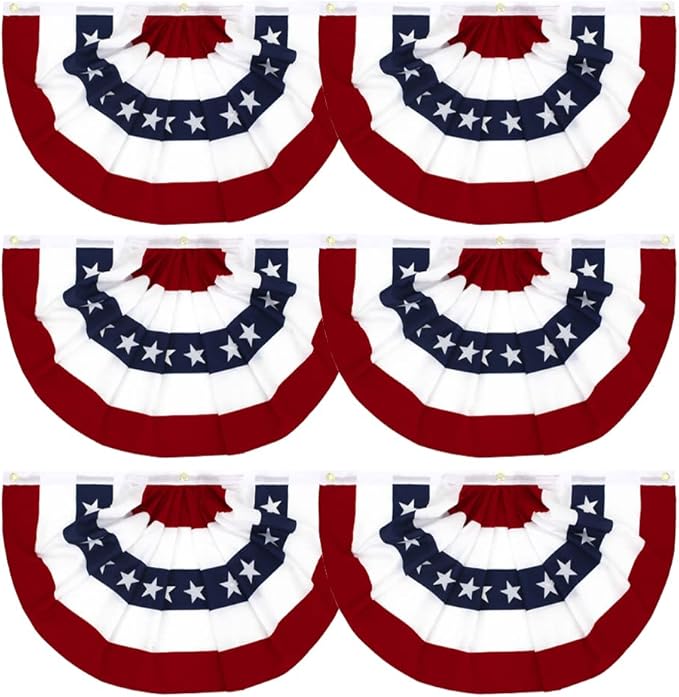 Flaglink 1.5x3Ft American Pleated Fan Flag Width Approx 90cm - US Patriotic Half Fan Bunting Flag 6 PACK
