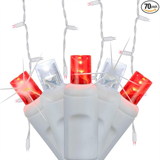 Wintergreen Lighting SoftTwinkle 70 Red and Cool White LED Icicle Christmas Lights, 7.5 ft White Wire Indoor/Outdoor Commercial Grade Pulsing Twinkle Holiday Lighting
