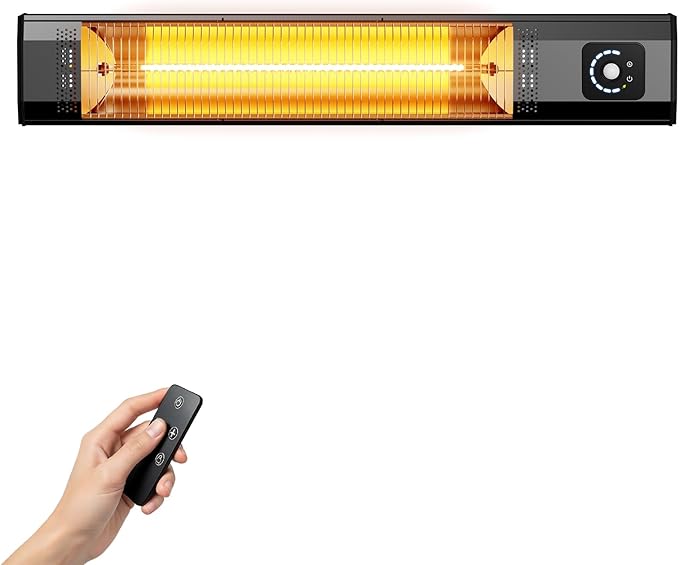 Wall-Mounted Electric Patio Heater, 34 1500W Infrared Heater With Motion Sensor, IPX5 Waterproof, 9 Heat Level & 9H Timer, Indoor & Outdoor Heaters for Patio, Backyard, Garage, and Decks