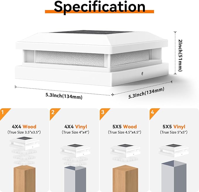 4x4 Solar Post Cap Lights Outdoor 16 Packs for 5x5 Vinyl/Wooden Posts, Waterproof Solar Powered Fence Cap Light with Warm/Cool Lighting, White 16LEDs Deck Caps Lights for Yard, Garden, Patio