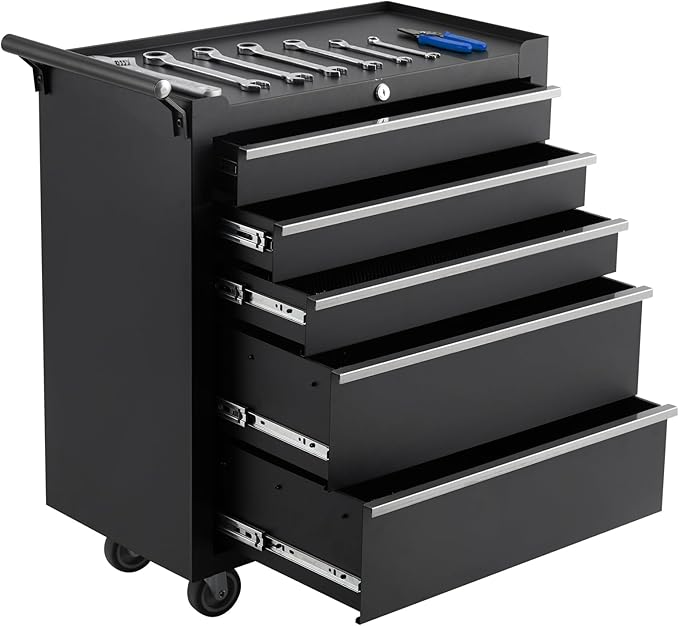 Rolling Tool Chest with Wheels - Heavy Duty 5 Drawer Tool Cart with Keyed Lockable, Side Handle, Protective Liner, Mobile Metal Storage Organizer Cabinets for Garage, Warehouse, Repair Shop