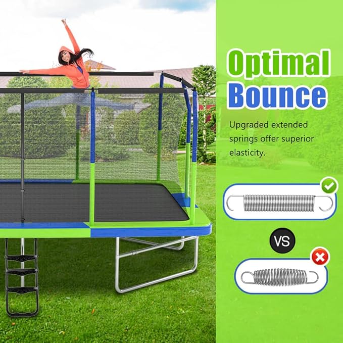 Rectangle Trampoline, Square Trampolines with Enclosure Net, Outdoor Backyard Recreational Exercise Gymnastics Trampoline Superior Bounce