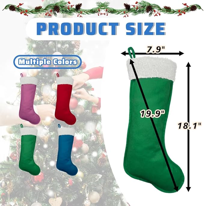 6Pack Traditional Christmas Stockings 20 Inches – Large Holiday Velvet Xmas Stockings for Fireplace, Home, Office & School Decorations – Classic Plain Christmas Stockings for Family or Business Use