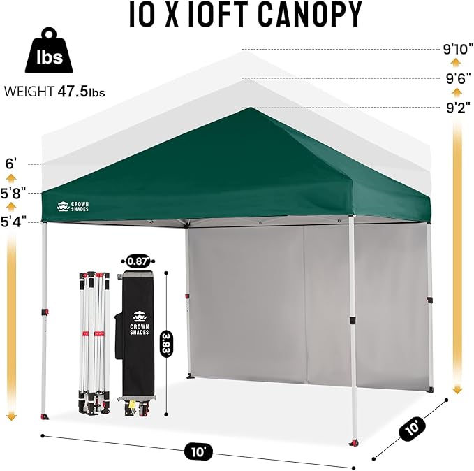 CROWN SHADES 10X10 Comercial Instant Canopy Pop Up Tent with Center Lock (10x10 with 4 Sidewalls, Forest Green)