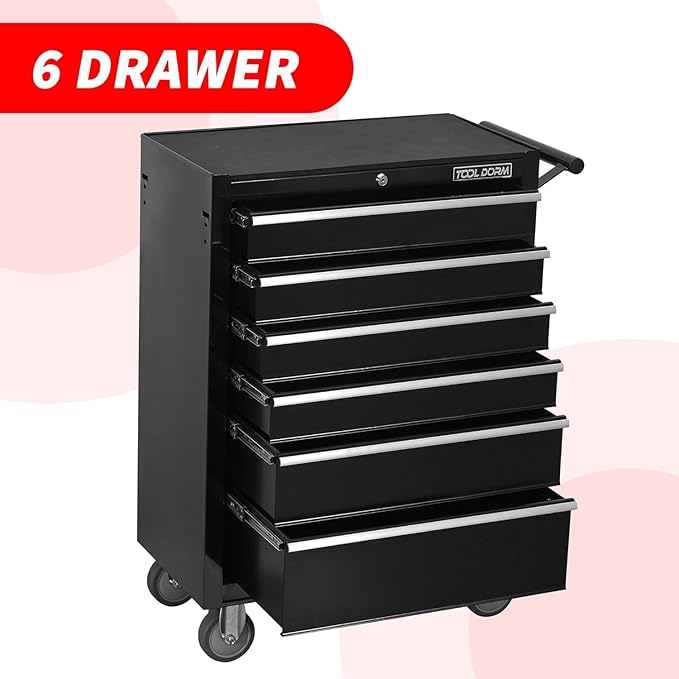 6-Drawer Rolling Tool Chest with Locking Wheels & Drawers, 13 D x 24.2 W x 36.6 H Mobile Tool Storage Cabinet, Heavy-Duty Garage Organizer with Ergonomic Handle