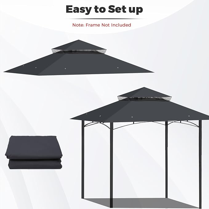 Gazebo Replacement Canopy Top Waterproof Cover, Fits Model L-GZ136PST, Double-Tiered and UV-Resistant (Dark Gray)