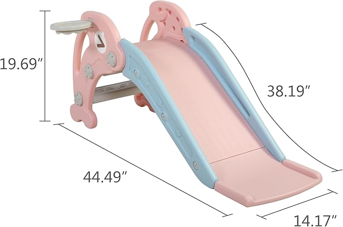 3 in 1 Toddler Slide, Baby Slide Climber Playset with Basketball Hoop and Ball, Indoor and Outdoor Playground for Kids
