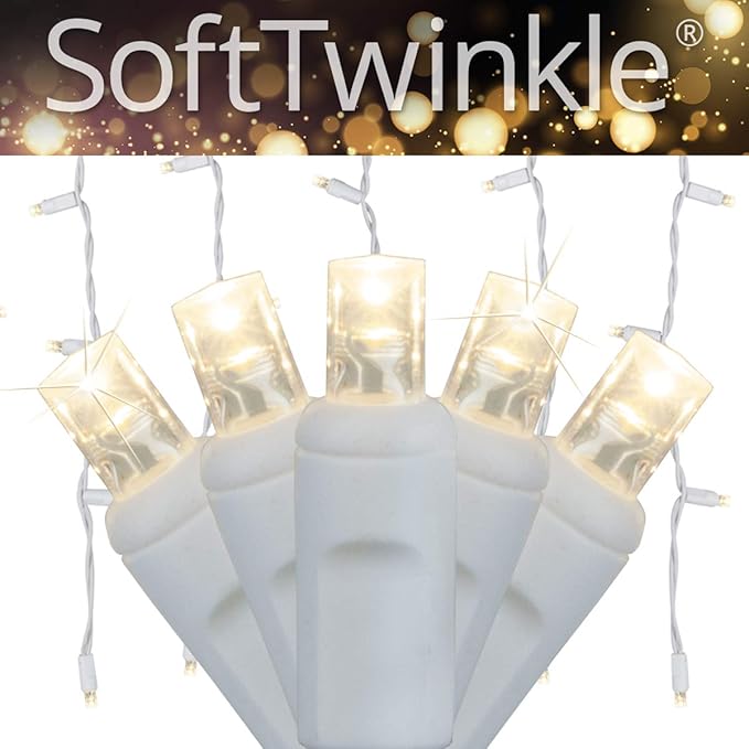 Wintergreen Lighting SoftTwinkle 70 LED Warm White Icicle Christmas Lights, 7.5 ft White Wire Indoor/Outdoor Commercial Grade Slow Twinkling Holiday & Wedding Decorations