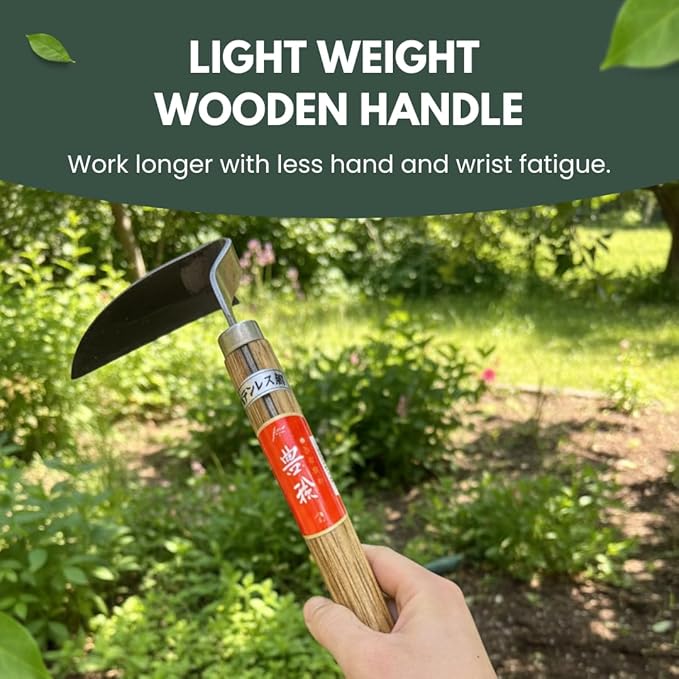 Hounen Miyawaki Japanese Weeding Sickle ? Twisted Blade Stainless Steel Garden Kama, Handheld Grass & Weed Cutter, Lightweight Wooden Handle, Made in Japan