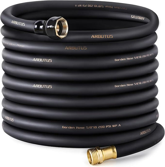 Garden Hose 5/8 x 100ft - Brass Rubber Heavy Duty Water Hose 600 PSI Burst Pressure, Durable Flexible Hose for Yard, Car Wash, Pets Black