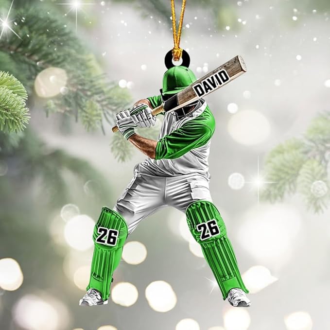 Personalized Cricket Ornament, Custom 2D Acrylic Design for Player or Team, Sports Ornament for Clubs, Fans, and Coaches, Christmas Tree Decoration Keepsake/3