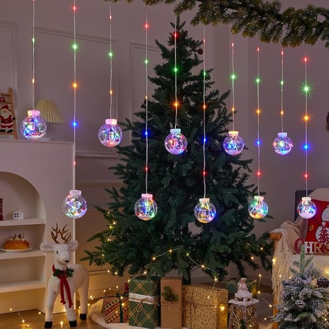 Wish Ball Curtain Lights: 118 in x 27.5 in LED Color - Changing String Lights. 8 Modes, Timer Function. Wish Balls with Built - in Christmas Tree Decorations.