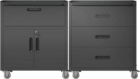 Metal Tool Cabinet,Garage Storage Cabinet System,Wall Cabinet & Locking Rolling Tool Cabinet with Doors and Adjustable Shelves,Steel Tool Cabinets for Home (2 Pcs-StyleE, Black)