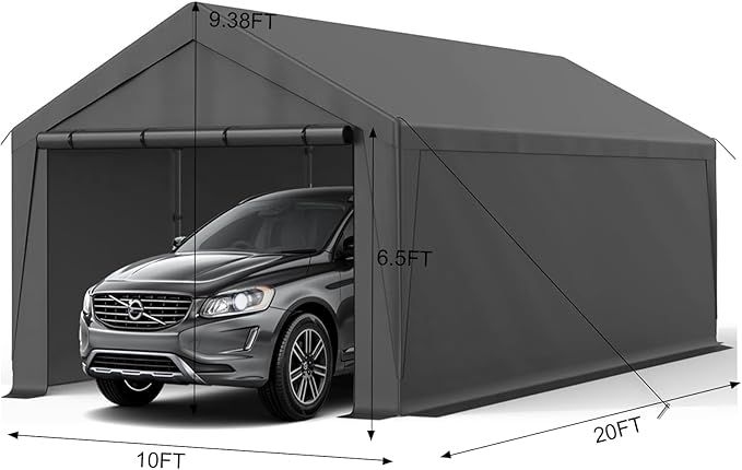 10x20 Carport, Heavy Duty Carports with Removable Sidewalls, Waterproof and UV-Resistant Portable Outdoor Garage Shelter for All Season (Gray)