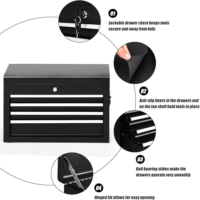 S AFSTAR 6-Drawer Rolling Tool Chest, High Capacity Tool Storage Cabinet with Wheels and Locking System, Removable Toolbox Organizer with Sliding Drawers (Black)