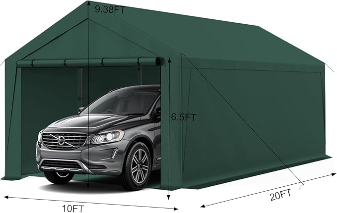 10x20 Carport, Heavy Duty Carports with Removable Sidewalls, Waterproof and UV-Resistant Portable Outdoor Garage Shelter for All Season (Green)