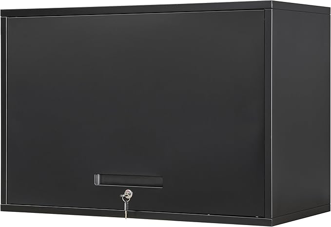 Yizosh Metal Garage Wall Cabinet with Doors and Shelves, Wall Mounted Metal Storage Cabinet, Floating Garage Tool Cabinet for Garage, Basement, Kitchen, Warehouse (Black, 21.6 H)