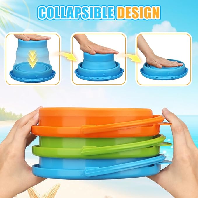 Collapsible Bucket Sandbox Kit Toys for Kids, Foldable Bucket Multi Purpose Sand Pail for Garden Planting Washing Camping Fishing, Beach Essential Travel Toys Summer Activity, Easter Egg Bucket Gift