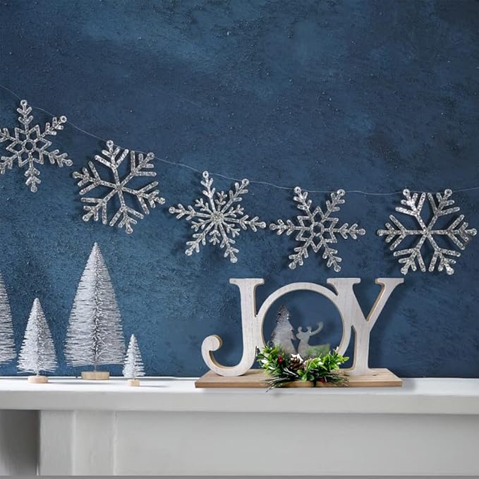 Christmas Table Decorations Joy Farmhouse Christmas Tree Elk Sign Wooden Winter Rustic Decor Vintage Holiday Block for Home Kitchen Xmas Party Mantel Tiered Tray Gift