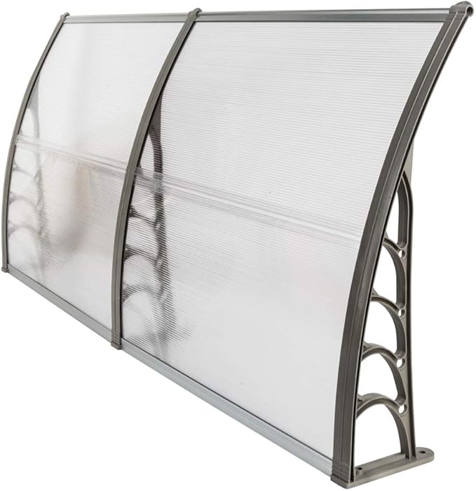 Window Awning Door Canopy Exterior- 38" x 80" Aluminum Door Awning, Polycarbonate Cover Patio Canopy Awning for House, Outside, Rain Snow & UV Resistant (Clear Board & Grey Bracket)