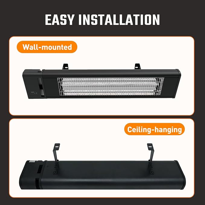 Infrared 1500W Patio Heater with Remote, ETL Certified, Wall Mounted Carbon Fiber Energy Efficient Heater, IP65 Weather Resistant for Patio, Backyard, Garage, and Decks, Black