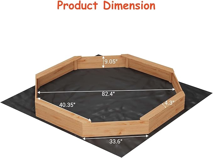 Octagonal Cedar Kids Sandbox with Bench Seats, Protective Cover & Liner ? Outdoor Wooden Sandpit for Backyard Play