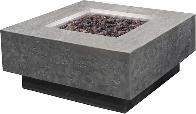 Elementi Manhattan Concrete Fire Pit 36 x 36 Outdoor Patio Firepit Includes Lava Rocks Modern Fire Pits & Outdoor Fireplaces for Garden, Deck, Indoor & Outdoor Heating