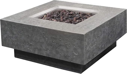 Elementi Manhattan Concrete Fire Pit 36 x 36 Outdoor Patio Firepit Includes Lava Rocks Modern Fire Pits & Outdoor Fireplaces for Garden, Deck, Indoor & Outdoor Heating