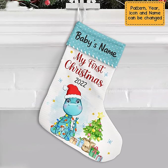 LOVELYPOD Christmas Stockings Personalized with Name, 19" Christmas Stocking Baby Boy Girl First Christmas Dinosaur Stocking 2023, Xmas Stocking Holiday Christmas Decoration Gifts for Family Kids