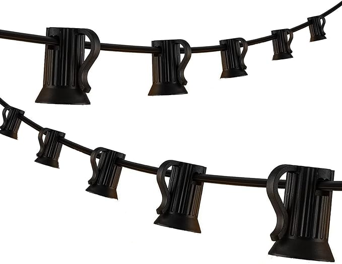 50FT C9 Light String Christmas Stringer, E17 Light Sockets 12" Spacing, C9 Stringer Set Black Outdoor String Light Strand for Wedding Patio Event Lighting Decor, Black Wire