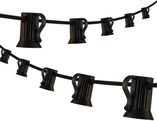 100FT C9 Light String Christmas Stringer, E17 Light Sockets 12" Spacing, C9 Stringer Set Black Outdoor String Light Strand for Wedding Patio Event Lighting Decor, Black Wire